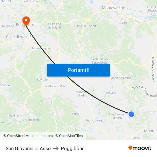 San Giovanni D' Asso to Poggibonsi map