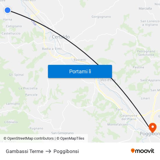 Gambassi Terme to Poggibonsi map