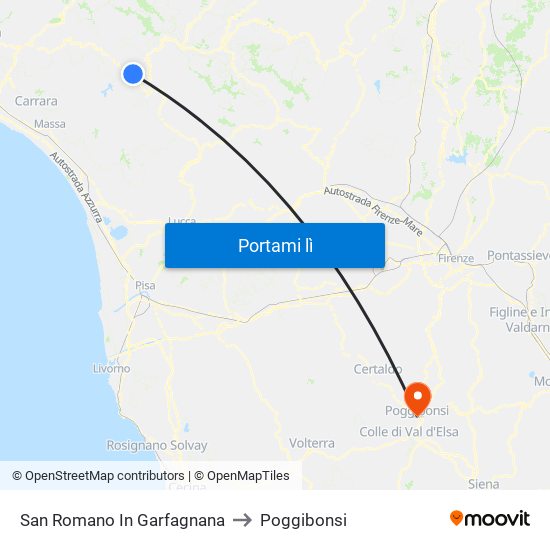 San Romano In Garfagnana to Poggibonsi map