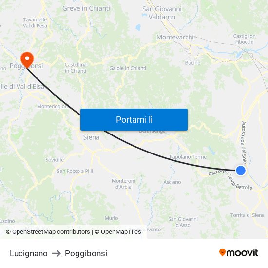 Lucignano to Poggibonsi map