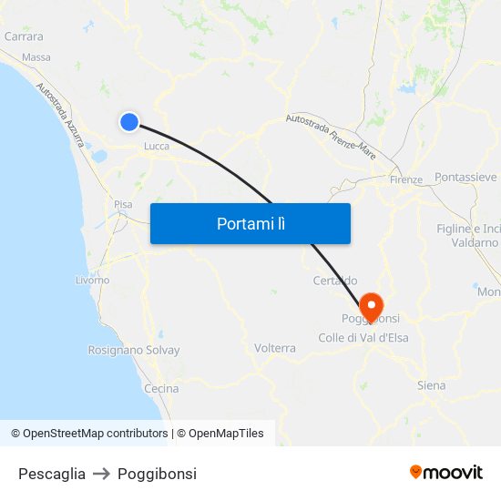 Pescaglia to Poggibonsi map
