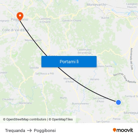 Trequanda to Poggibonsi map