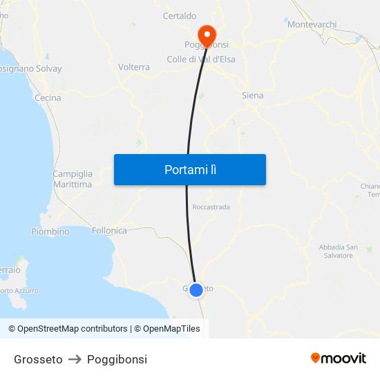 Grosseto to Poggibonsi map