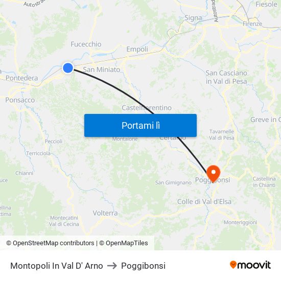 Montopoli In Val D' Arno to Poggibonsi map