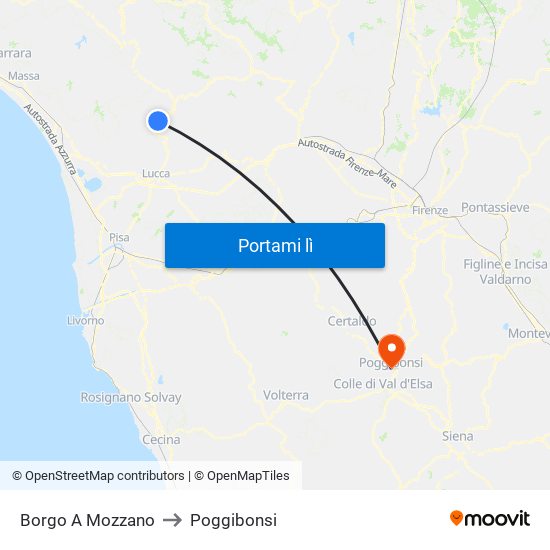Borgo A Mozzano to Poggibonsi map