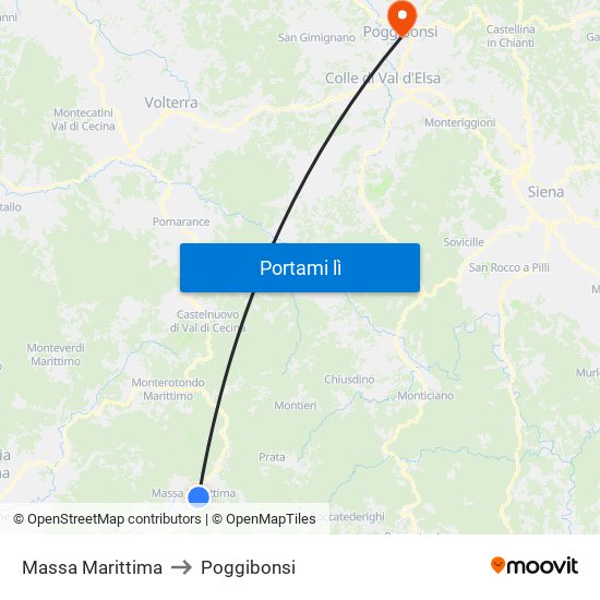 Massa Marittima to Poggibonsi map