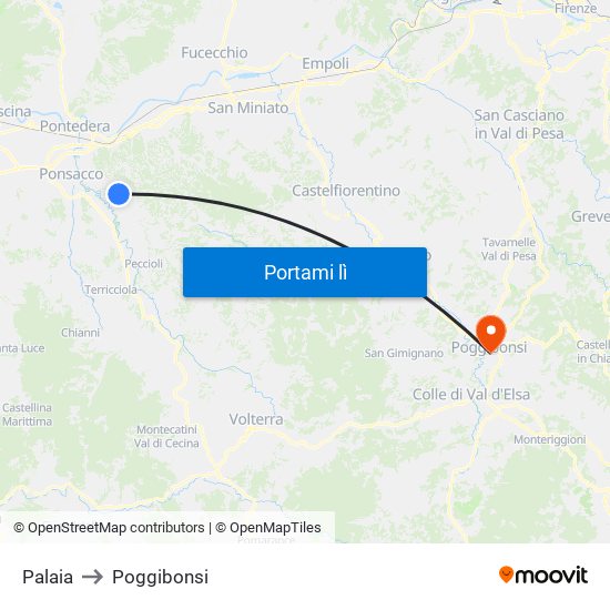 Palaia to Poggibonsi map