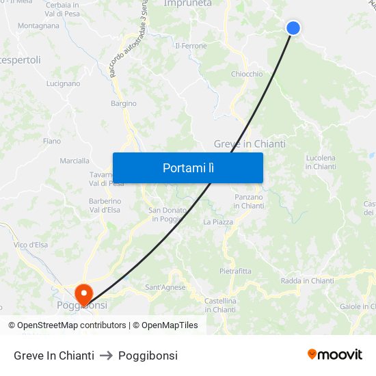 Greve In Chianti to Poggibonsi map