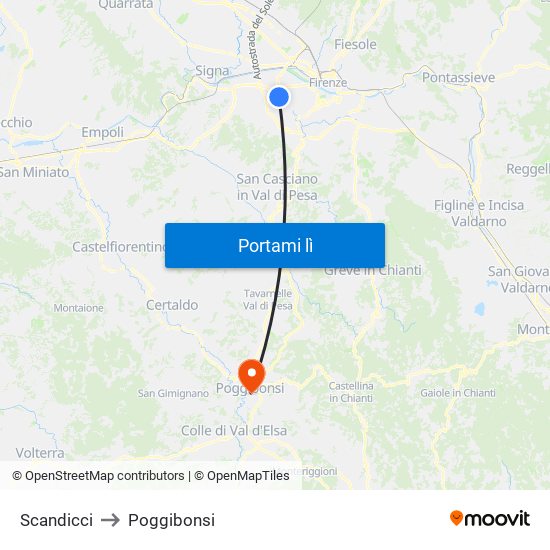 Scandicci to Poggibonsi map