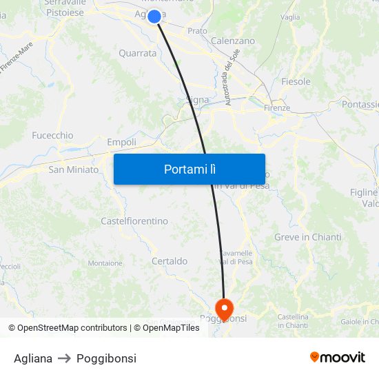 Agliana to Poggibonsi map