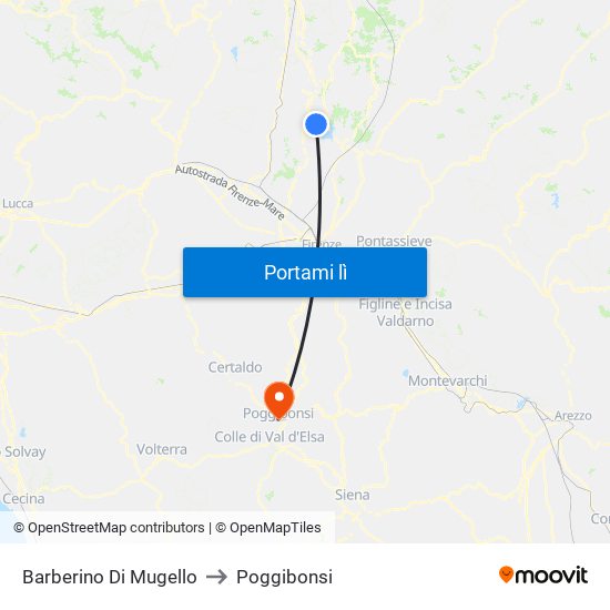 Barberino Di Mugello to Poggibonsi map