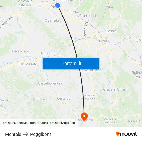 Montale to Poggibonsi map