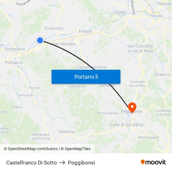 Castelfranco Di Sotto to Poggibonsi map