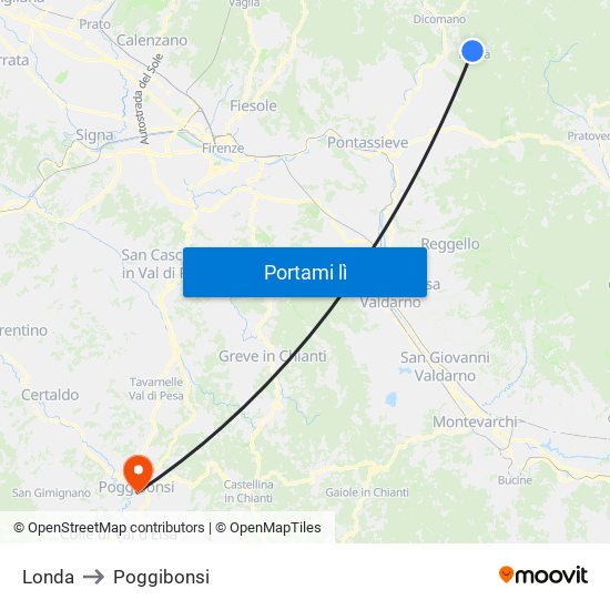 Londa to Poggibonsi map