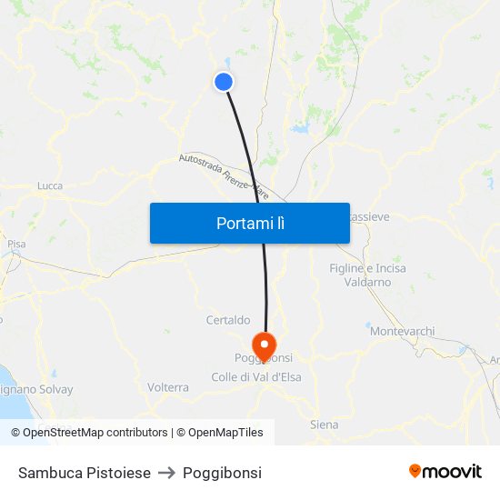 Sambuca Pistoiese to Poggibonsi map