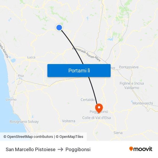 San Marcello Pistoiese to Poggibonsi map