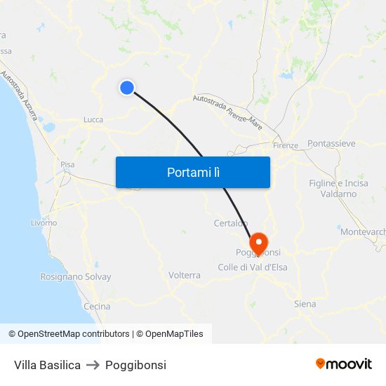 Villa Basilica to Poggibonsi map