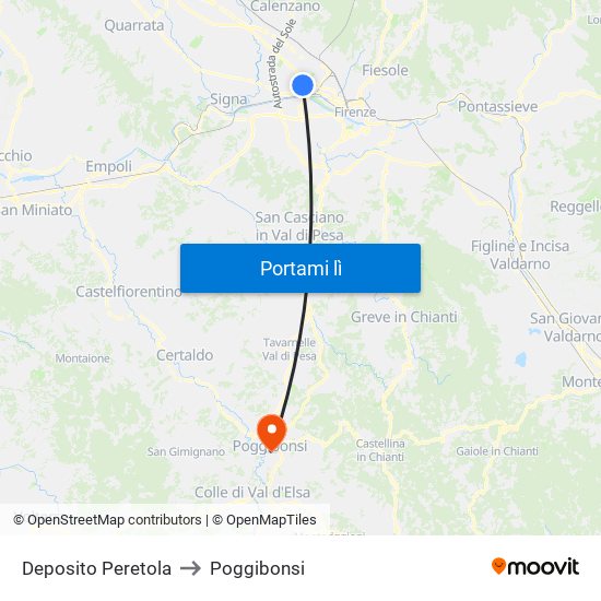 Deposito Peretola to Poggibonsi map
