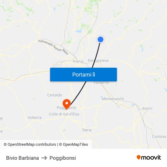 Bivio Barbiana to Poggibonsi map