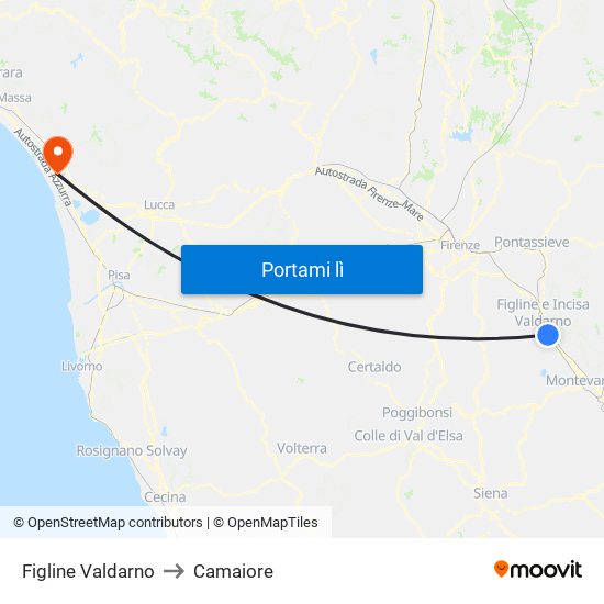 Figline Valdarno to Camaiore map
