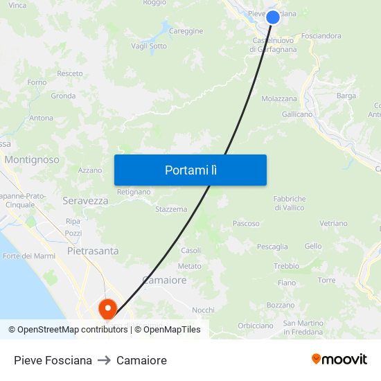 Pieve Fosciana to Camaiore map