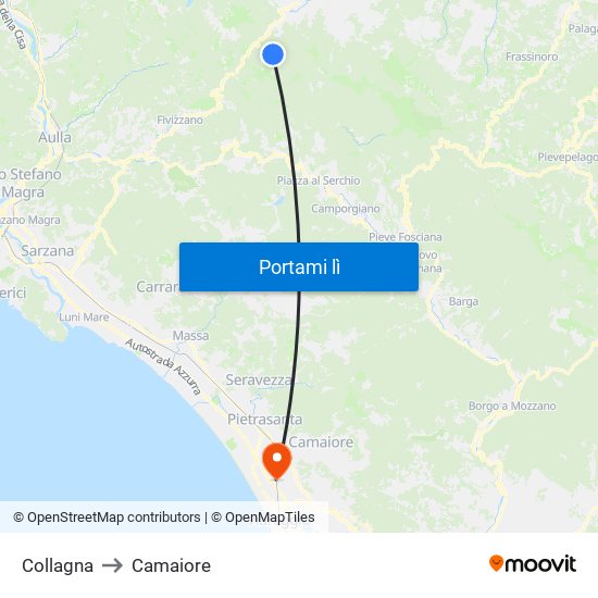 Collagna to Camaiore map