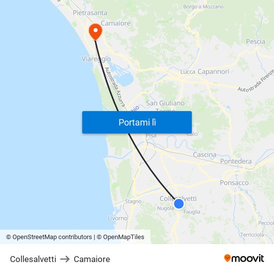 Collesalvetti to Camaiore map