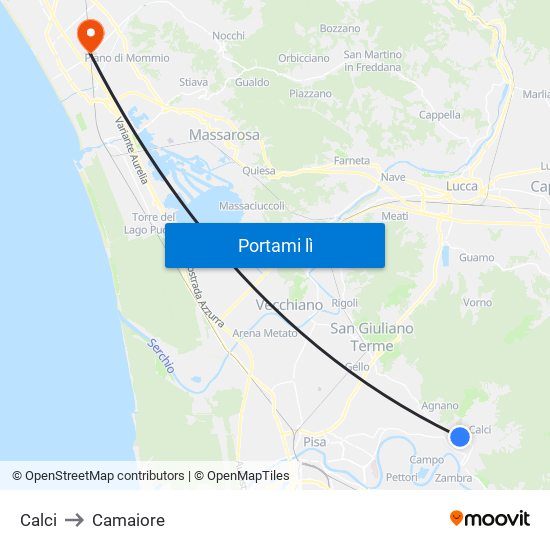 Calci to Camaiore map