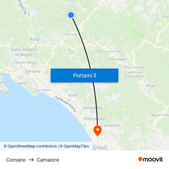 Comano to Camaiore map