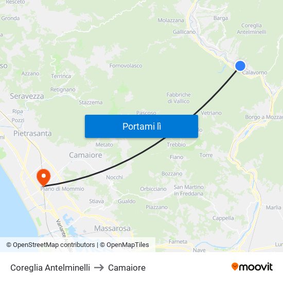 Coreglia Antelminelli to Camaiore map