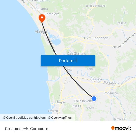 Crespina to Camaiore map