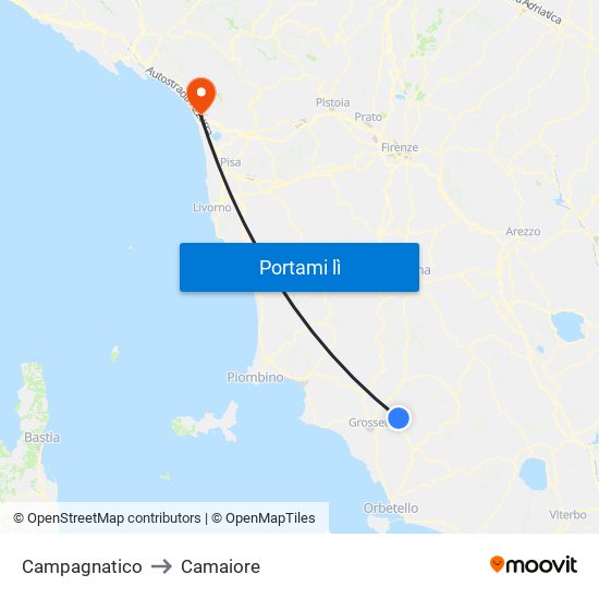 Campagnatico to Camaiore map
