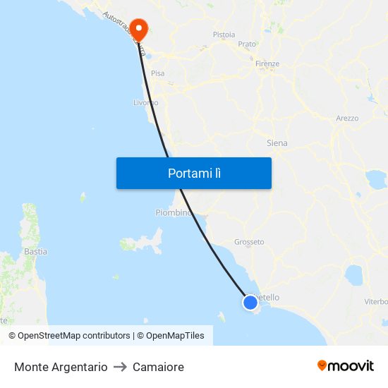 Monte Argentario to Camaiore map