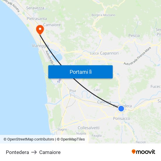 Pontedera to Camaiore map