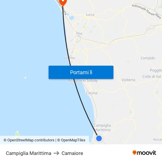 Campiglia Marittima to Camaiore map