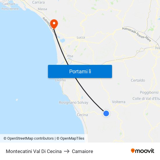 Montecatini Val Di Cecina to Camaiore map