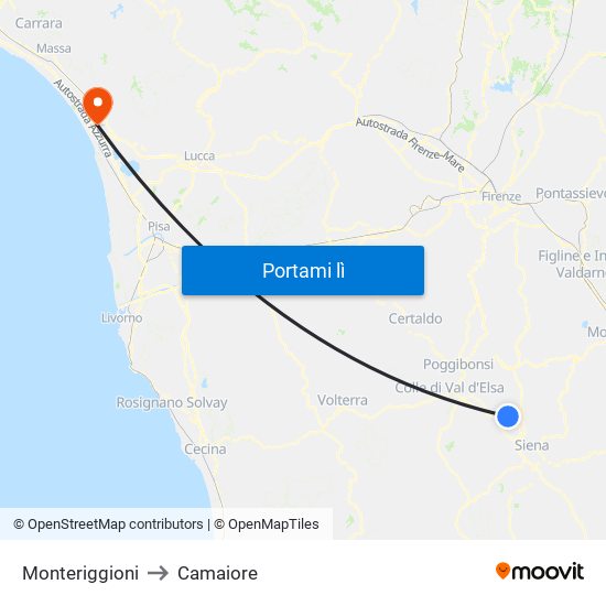 Monteriggioni to Camaiore map