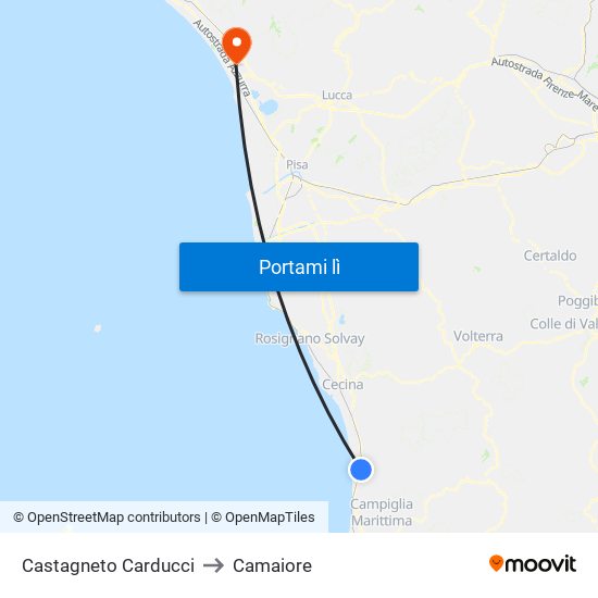 Castagneto Carducci to Camaiore map