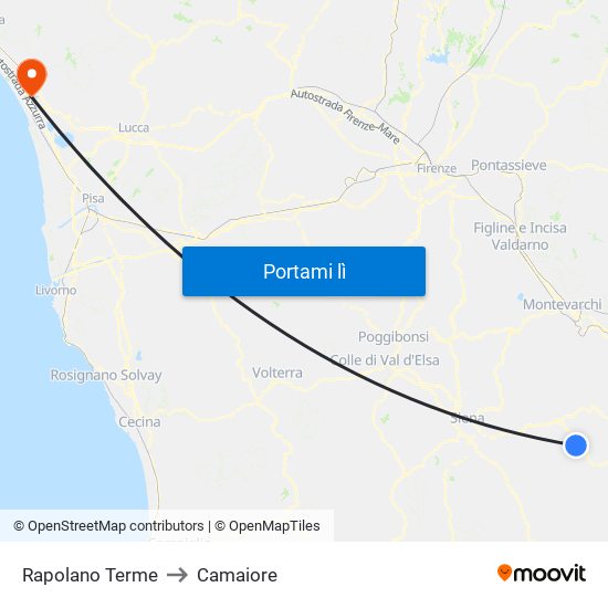 Rapolano Terme to Camaiore map