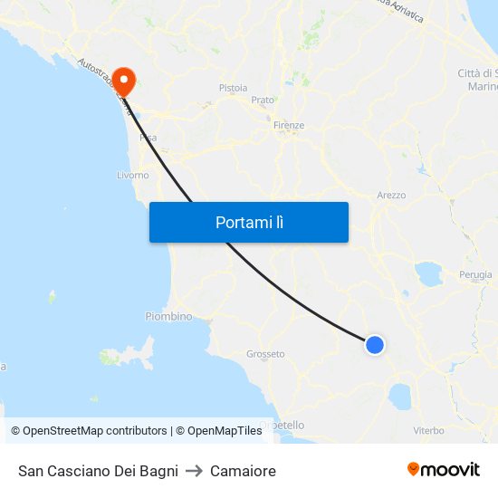 San Casciano Dei Bagni to Camaiore map