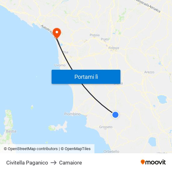 Civitella Paganico to Camaiore map