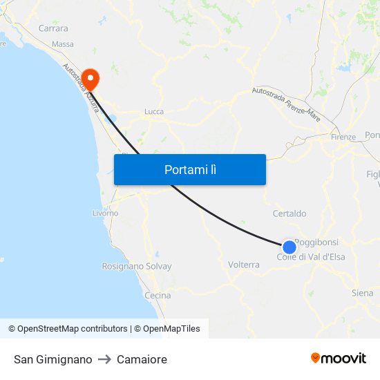 San Gimignano to Camaiore map