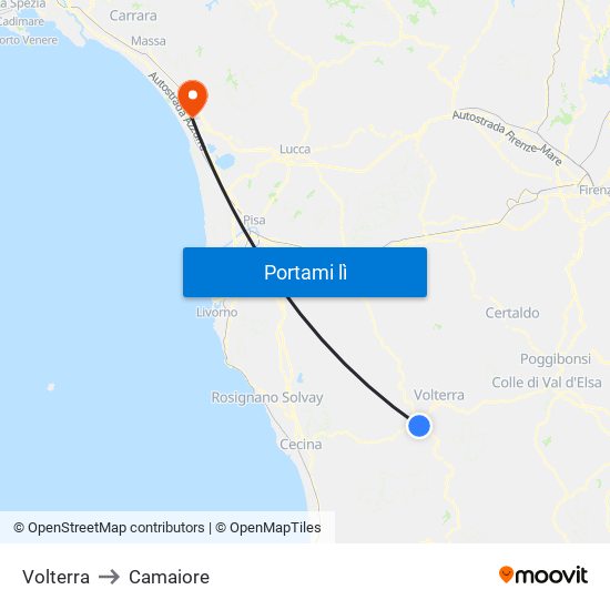 Volterra to Camaiore map