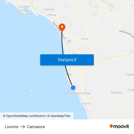 Livorno to Camaiore map