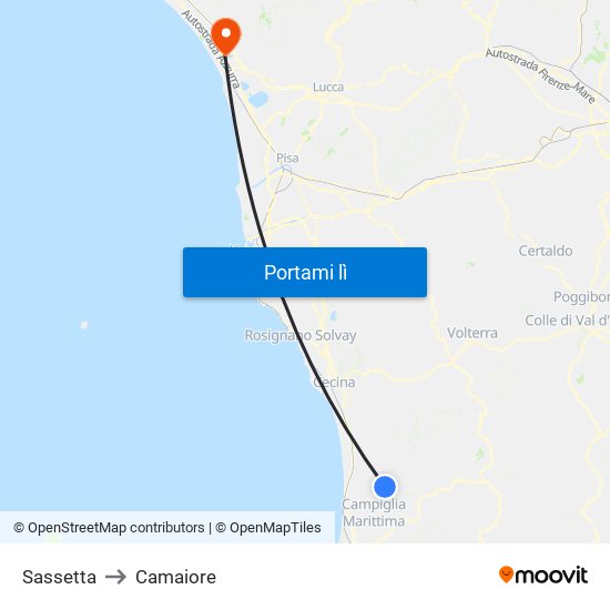 Sassetta to Camaiore map