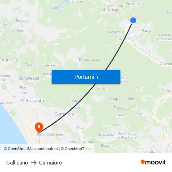 Gallicano to Camaiore map