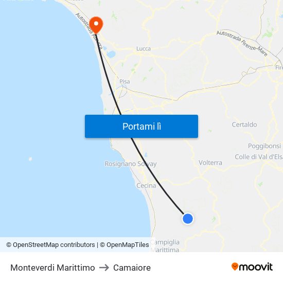 Monteverdi Marittimo to Camaiore map