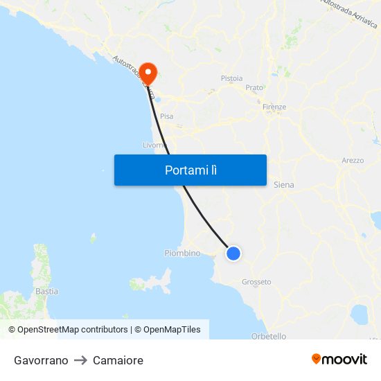 Gavorrano to Camaiore map