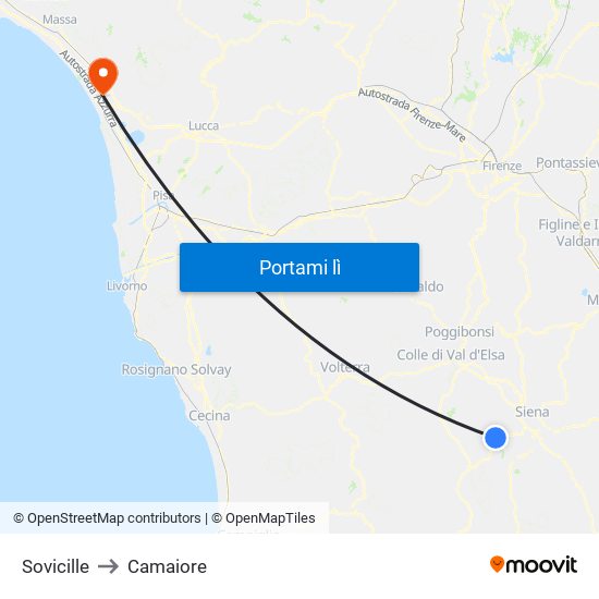 Sovicille to Camaiore map