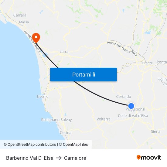 Barberino Val D' Elsa to Camaiore map